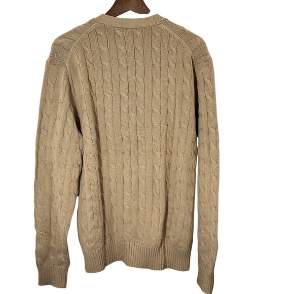 Polo Ralph Lauren Cotton Cable Cotton Camel TanCardigan Sweater Size Large - Picture 2 of 13